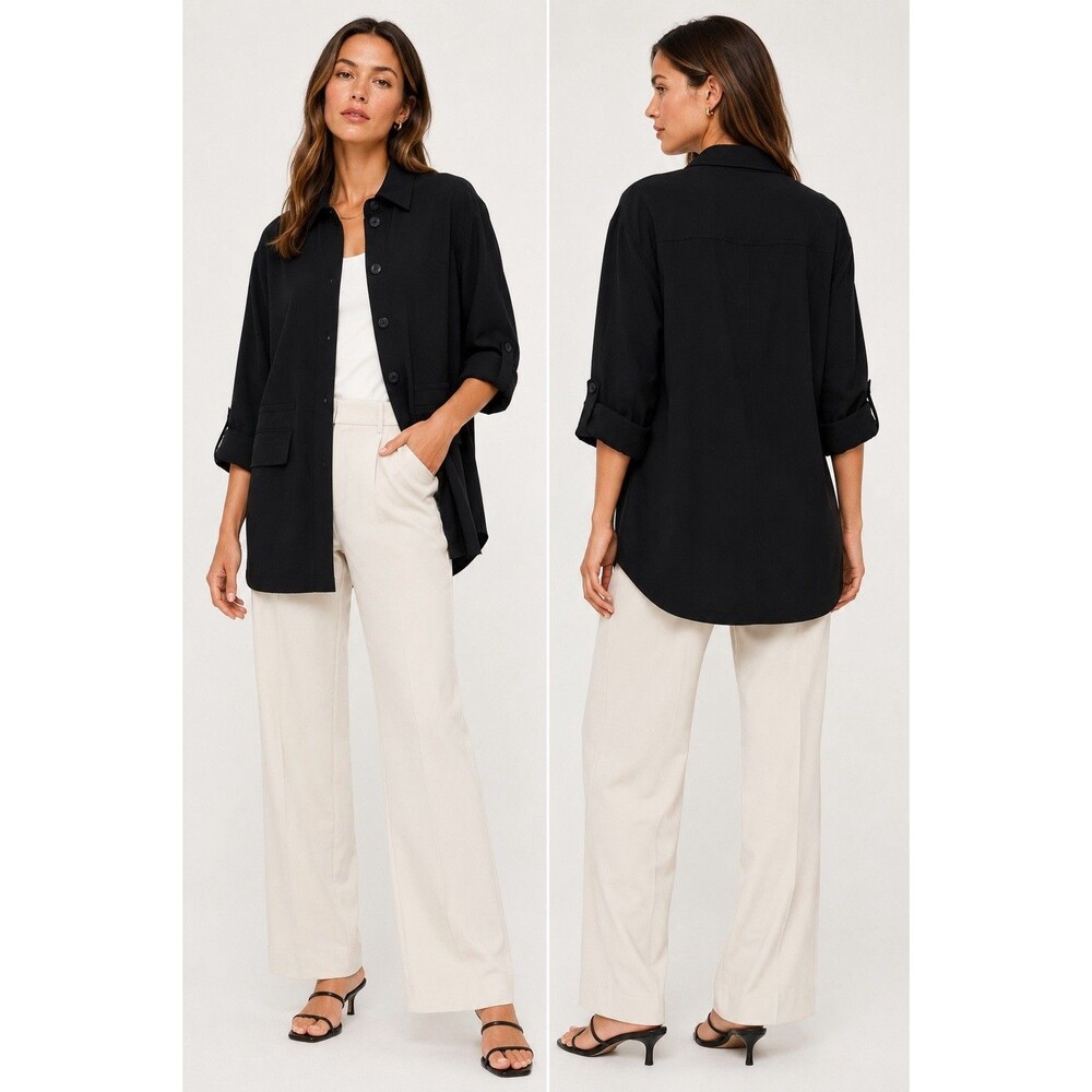 Aritzia Babaton Divest Jacket Black Relaxed Crepe Anorak Utility Jacket Size L